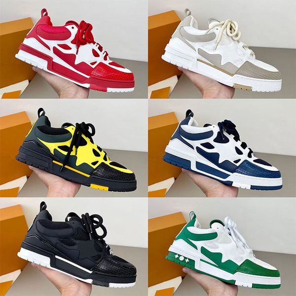 

designer skate casual shoes men sneakers rubber platform genuine leather black white green running shoe