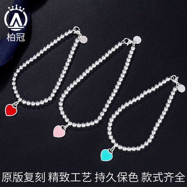 

counter quality tiffay s925 enamel love heart shaped pendant beads bracelet blue red pink buddha simple luxury women, Black
