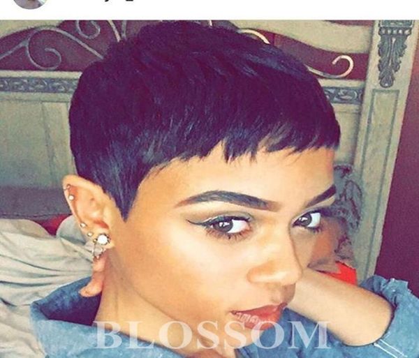 

100 human hair short black wigs short pixie glueless wigs short bob wig brazilian hair african american wigs for women1266429, Black;brown