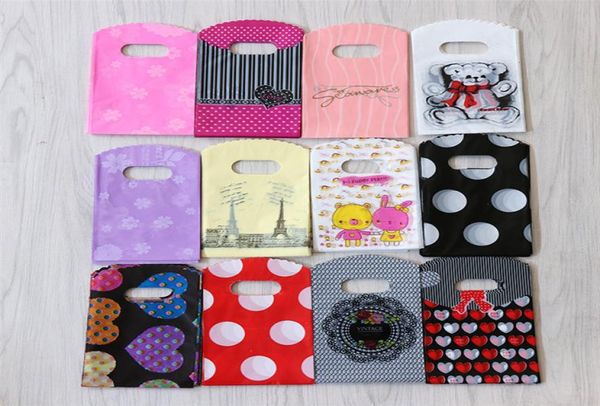 

new 200pcslot 15x9cm heart lovely cartoon patterns plastic jewelry gift bag fashion jewelry pouches bags3561345, Pink;blue