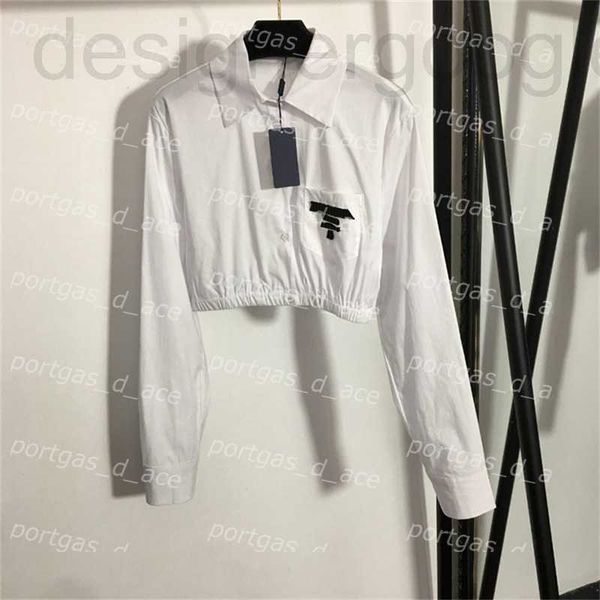 

women's blouses & shirts designer flocking letter pocket high waist long sleeve cropped shirt womens street style ahjj, White