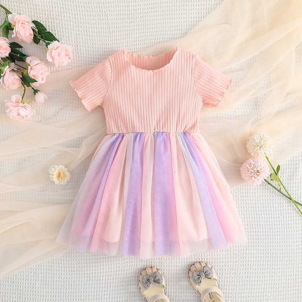 

girl's dresses dress for kids 1-6 years old birthday fashion short sleeve cute rainbow tulle princess formal dresses ootd for baby girl, Red;yellow