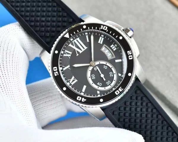 

mens 42mm designer watch automatic mechanical rubber strap sport waterproof watch men's casuak watch, Slivery;brown