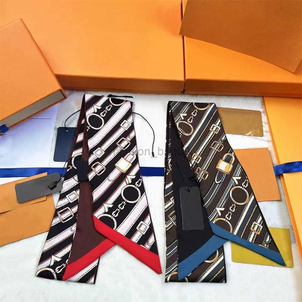 

designer scarf fashion luxury scarf women's high atmosphere scarfs handbag hair band classic monogram print ribbon 8x120cm 9colour, Blue;gray