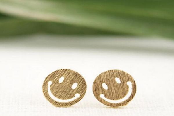 

fashion cartoon smiling face stud earrings whole 0123458906690, Golden;silver