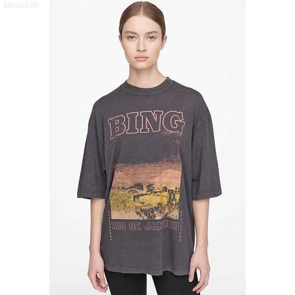 

anine bing designer cotton t shirt letter city sunset print loose women short sleeved t-shirt summer tees polos, White