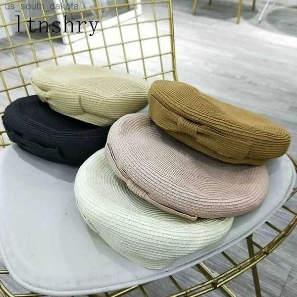 

new summer spring hats fashion str berets women bow str hat sun hat visor female breathable solid color beret literature l230523, Blue;gray