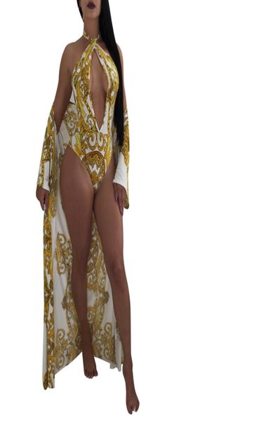 

fashion print cloak bikini split swimsuit without chest wicking swimsuit beach halter swimsuit 9318849