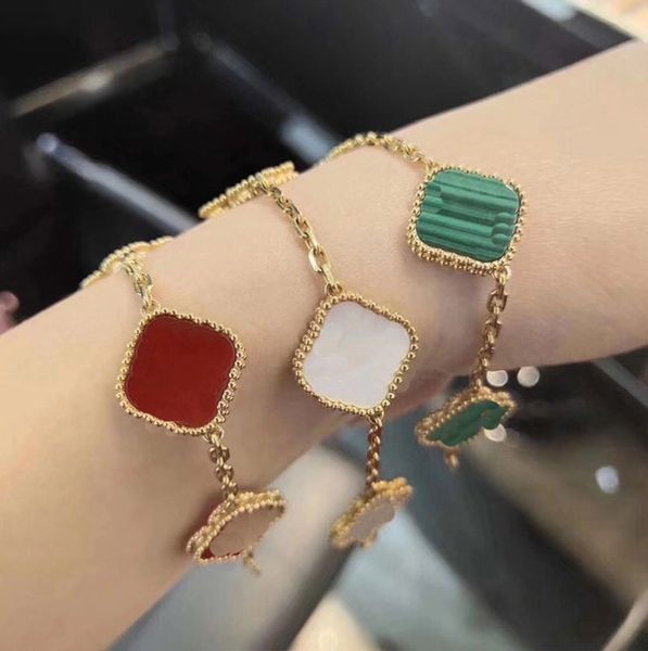 

fashion jewelry classic 4/four leaf clover charm sterling silver bracelets chain 18k gold agate shell mother-of-pearl for women girl wedding, Black