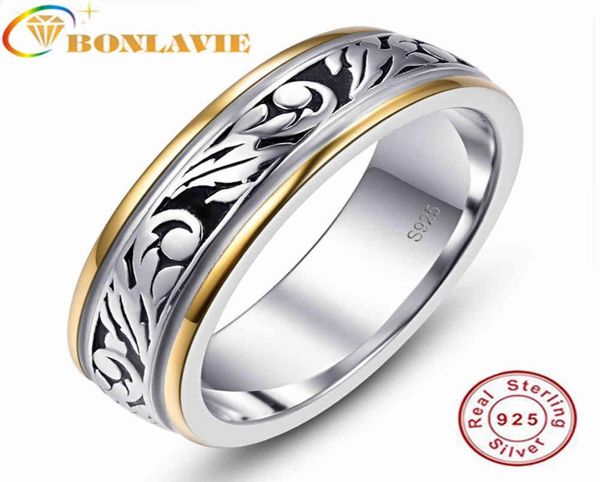 

bonlavie 6 mm retro cut two color plated 925 silver ring for men and women commitment and betting 2105065921390