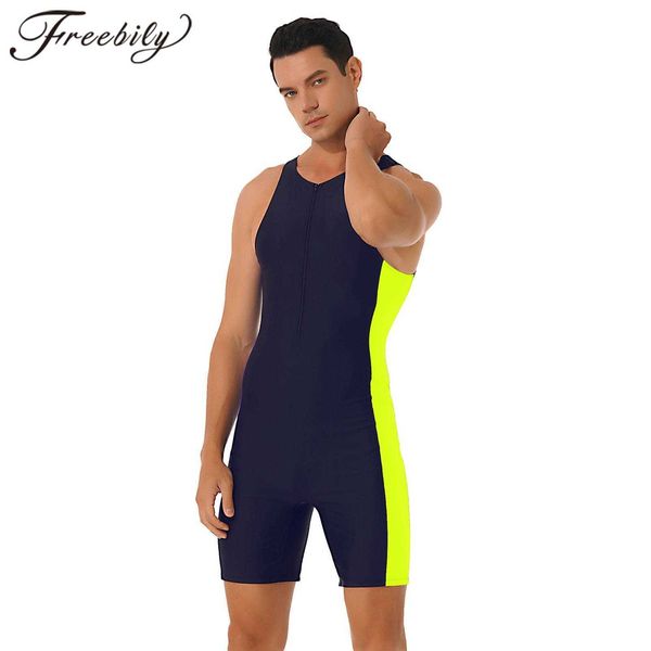 

men's swimwear men one-piece swimwear sleeveless color contrast bodysuit triathlon wetsuit for beach wear swimming bathing suits male s