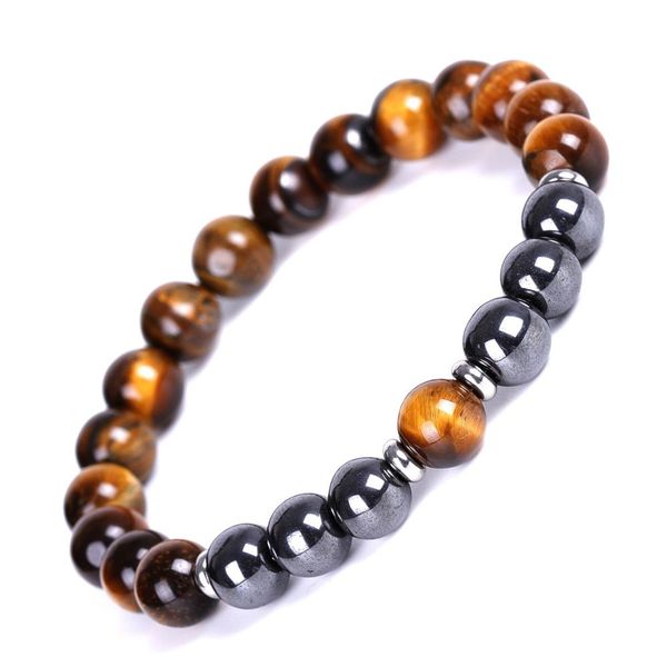 

8mm natural tiger eye stone hematite beads bracelet for women men yoga jewelry, Black