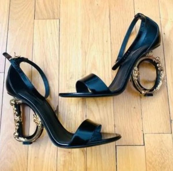 

luxury summer keira patent leather woman sandals shoes black white heels women's pop heel gold-plated carbon high heels party wedding s