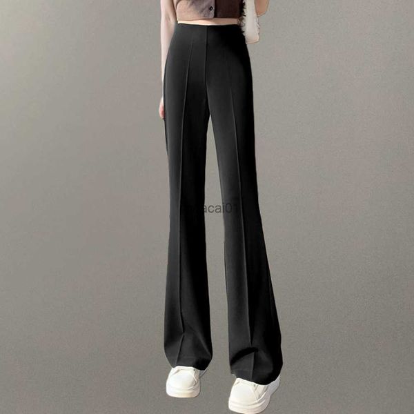 

women's flare pants simple straight trousers elegant office lady ol style coffee black suit pants female casual summer bottoms l230621, Black;white
