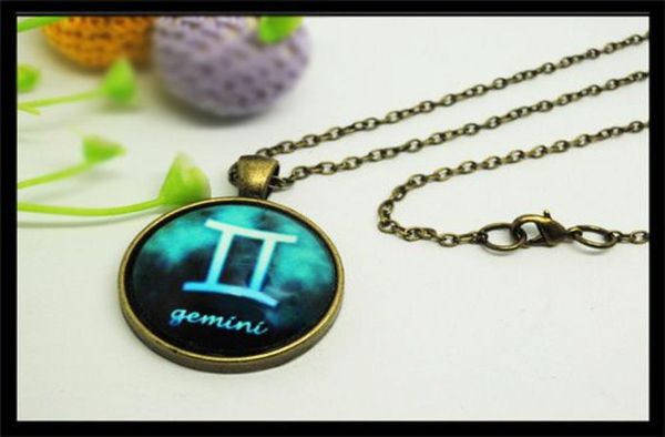

2019 new 12 constellation zodiac sign gemini pendant necklace creative gifts for loversvalentine fashion jewelry alloy chain 1pcs6026847, Silver