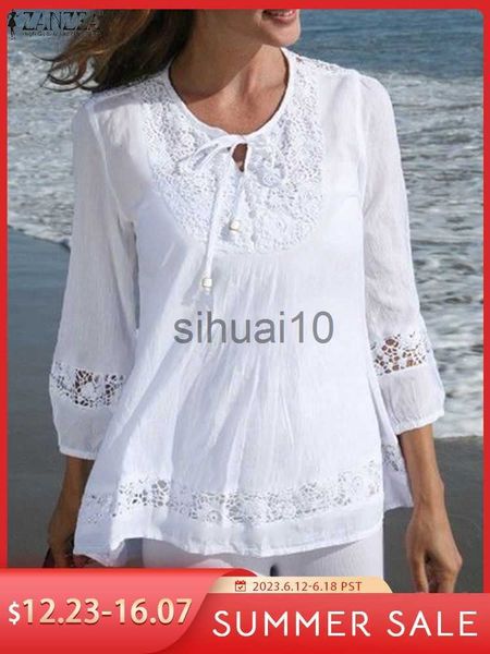 

women's blouses shirts bohemian stylish casual oversized work ol blusa zanzea women spring lace patchwork blouse femme 3/4 sleeve lace-, White