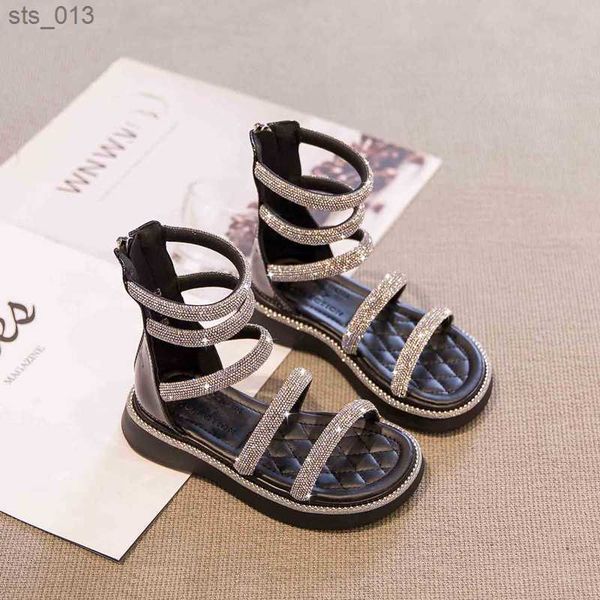 

summer childrens girls gladiator roma sandals non-slip breathable fashion rhinestone crystal princess solf shoes kids sandals, Black;red