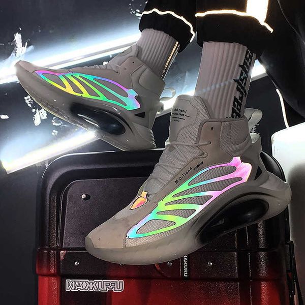 

new mens high sneakers reflective casual running shoes fashion trainers