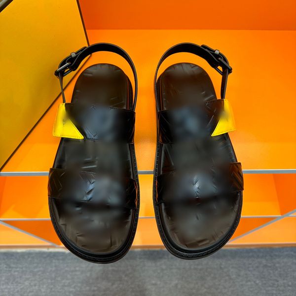 

fashion men sandals full letter carved 2023 black yellow luxury flat beach designer mens casual sandal
