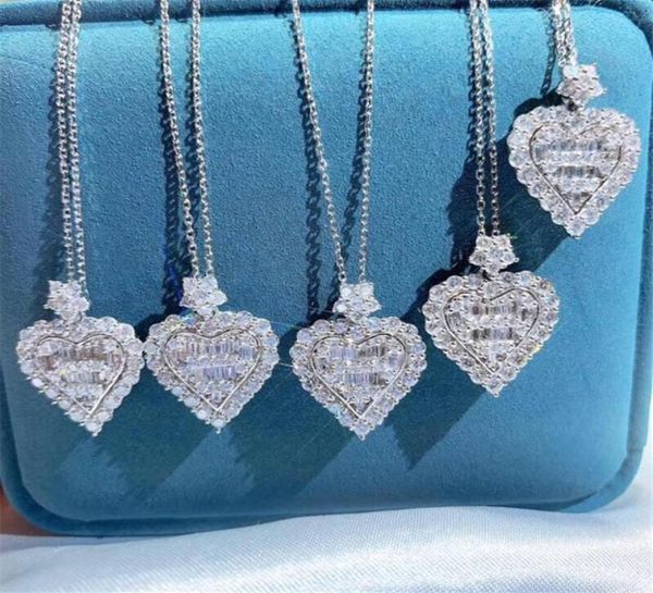 

luxury heart shape pendant aaaaa zircon cz real 925 sterling silver party wedding pendant with chain necklace for women jewelry1610317