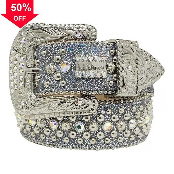

2022 designer bb belt simon belts for men women shiny diamond belt black on black blue white multicolour huiya06 no2551, Silver