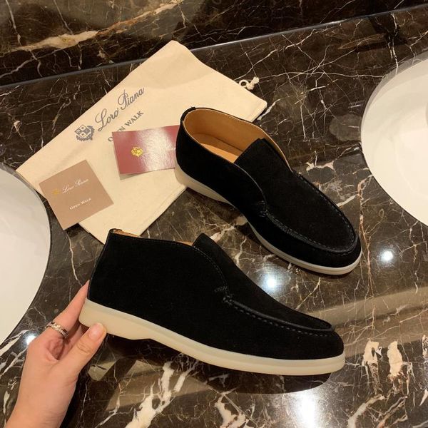 

men's shoes loro fashion piana open walk suede chukka boots summer walk lp loafers comfortable shoes, Black
