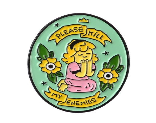 

please kill my enemies enamel pin praying girl badge brooch lapel pin denim jeans shirt bag cartoon jewelry gift for friends3732834, Gray