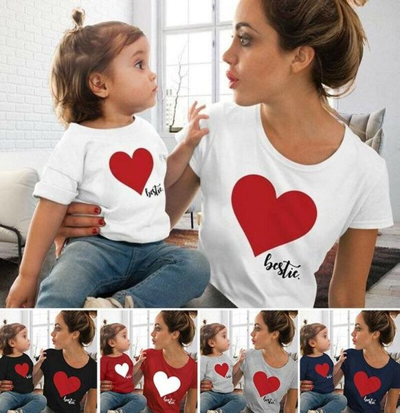 

2020 family matching outfits parentchild mother and daughter matching clothes heart printed tshirt blouse designer1131084, Blue
