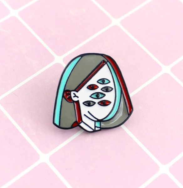 

sixeyed woman scary special enamel cartoon brooch creative lapel denim badge gift homemade short hair pins2231796, Gray