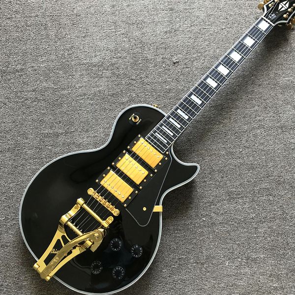 

custom shop, caston black big jazz electric guitar, 3 piece pickup, ebony fingerboard, gold hardware, 01
