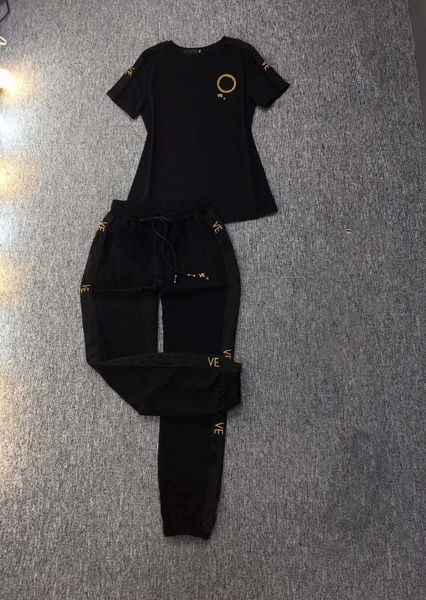 

women slim-fitting two piece pants yellow letter portrait shoulder straps short-sleeved t-shirt elasticated letters pockets casual pant two-, White