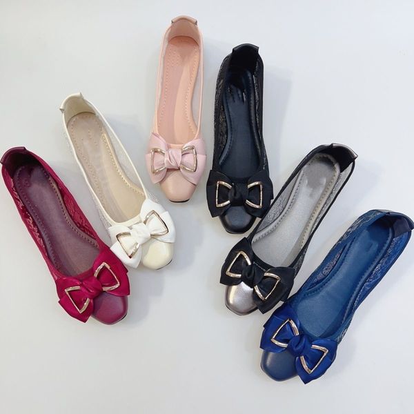 

ballet flats classic shoes women basic leather tweed cloth two color spliced bow round toe casual shoes nude womens sneaker fishermans shoe, Black