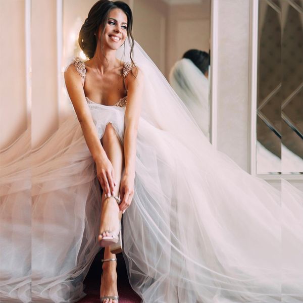 

crystal wedding dress with remove beads straps big tulle bow bridal wedding gown sweetheart women dress for bride, White