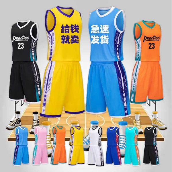 

sell and print the new basketball jersey vest set primary school competition training jersey print number for money, Black;red