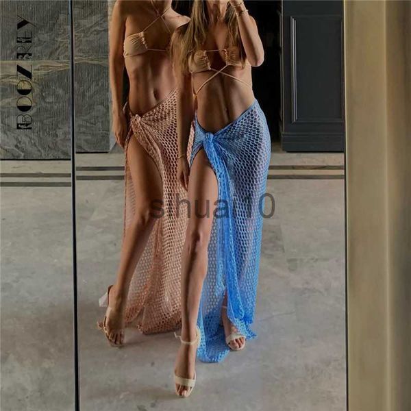

skirts boozrey 2022 summer maxi women skirts bandage beach hollow out high waist white y2k knitted long bodycon skirt pencil boho j230621, Black