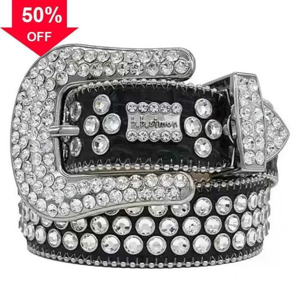 

2022 designer bb belt simon 'sbelts for men women shiny diamond belt black on black blue white multicolour with bling rhinestones as gi, Silver