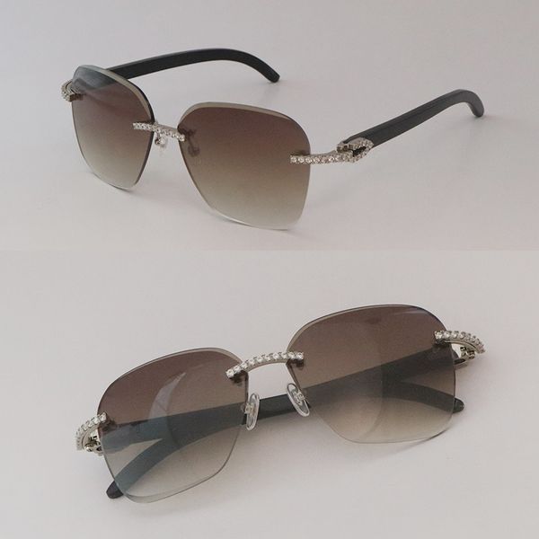 

moissanite diamond set rimles sunglasses for men women original black buffalo horn sunglasses diamond cut lens designer big square sun glass, White;black