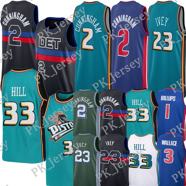 

cade 2 cunningham basketball jersey dennis 10 rodman isiah 11 thomas chauncey 1 billups ben 3 wallace richard 32 hamilton grant 33 hill vint, Black;red