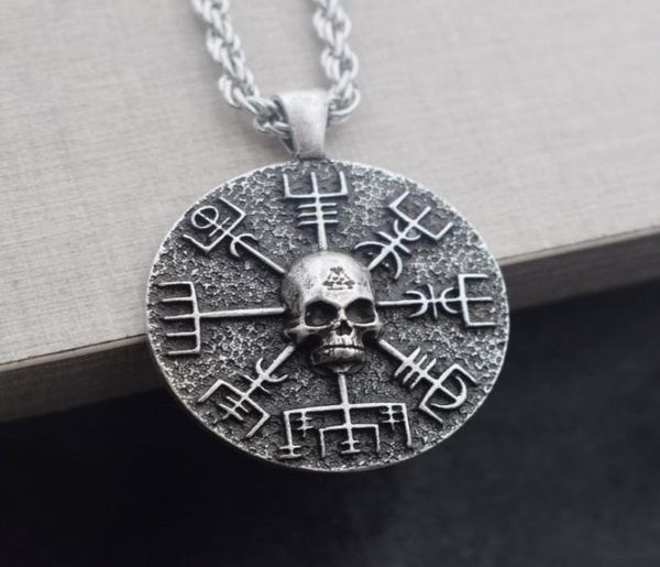 

sanlan 12pcs norse vikings gear vegvisir with skull necklace amulet6226657, Silver