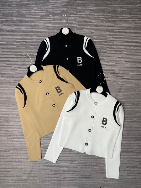 

autumn 2023 women 3 colour round neck letter embroidery cardigan casual loose sweater fashion button knitted jacket streetwear, Black;brown