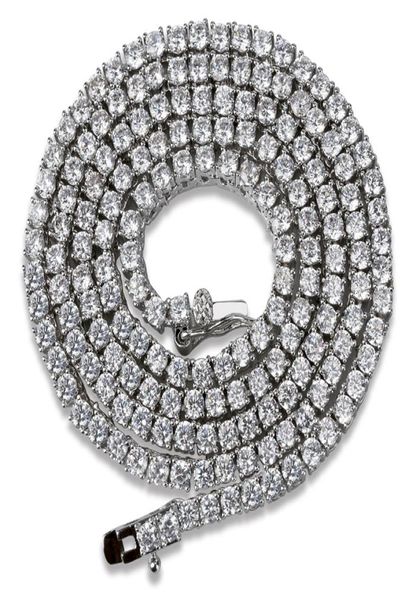 

hip hop gold chain 1 row round cut tennis necklace mens punk iced out rhinestone chain necklace micro inlaid cubic zircon choker9397551, Silver