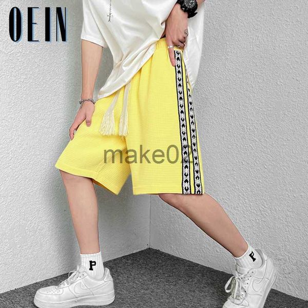 

men's plus size shorts 2023 summer mens casual yellow shorts contrast side stripe kneelength short pants korean style breathable oversi