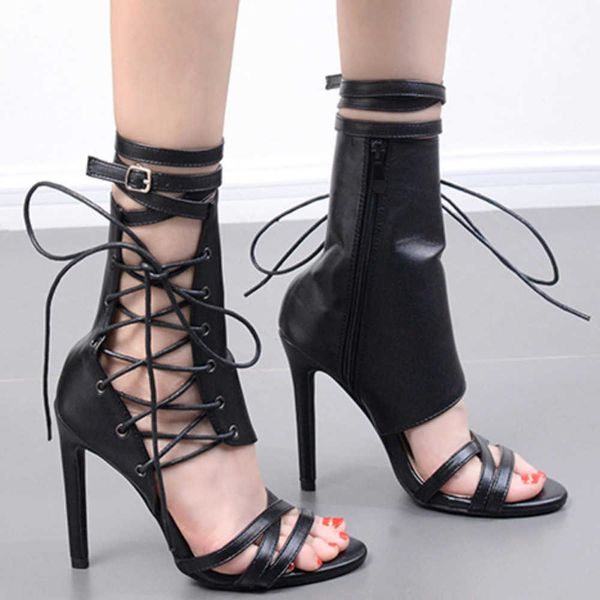 

new sandals high heeled shoes slim heels large size women's fashion straps high sandals, Black