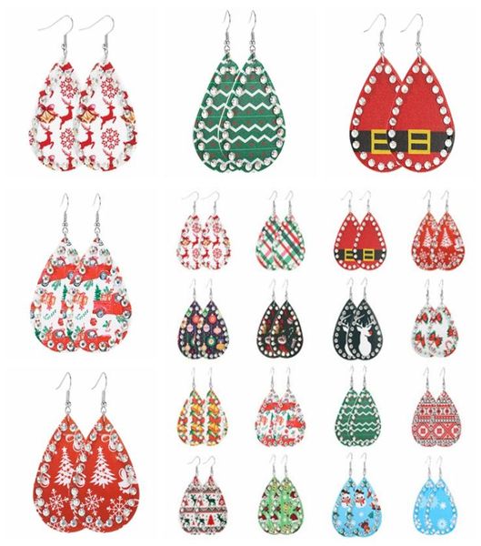 

women earrings christmas pattern teardrop drop dangle earrings fashion diamond earrings santa tree elk printed pu jewelry yffa26045279935, Red;brown