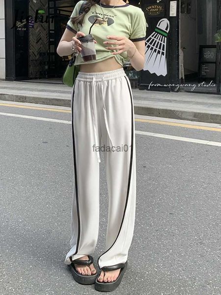 

s4xl drawstring elastic waist fashion casual pants women loose striped pants female blue black white trousers l230621