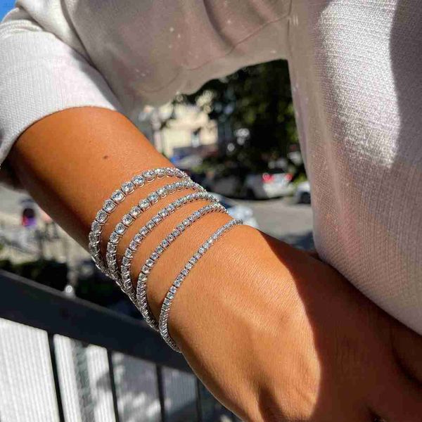 

wholesale tennis chain real soild 14k gold hop jewelry 3.5mm vvs diamond moissanite tennis bracelet, Silver
