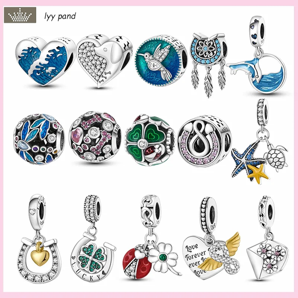 

for pandora charms jewelry 925 charm beads accessories bracelet pendant round flower charm set diy fine bead jewelry, Black