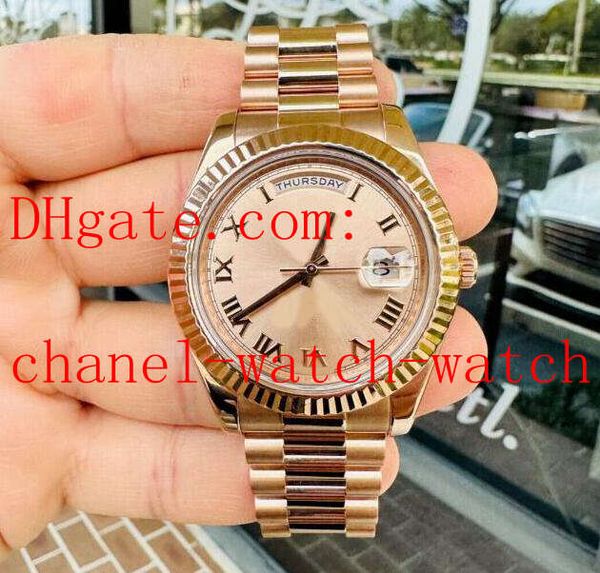 

41mm men's sports watch date ii 218235 18k rose gold roman dial asia 2813 machinery automatic watches box papers, Slivery;brown