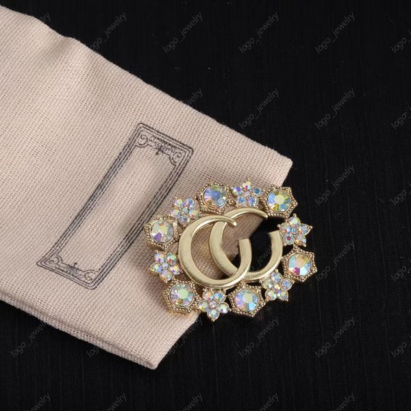 

2023 new fashion stars crystal pins brooches women's double letter gold luxury designer brooches for suit sweater dresses brooch pins j, Gray