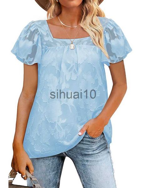 

women's blouses shirts summer loose chiffon womens and blouses fashion square collar short sleeve office work lady oversize casual ele, White